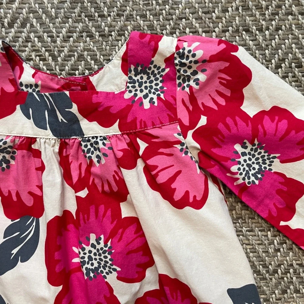 OshKosh B'gosh 2T Floral Dress 100% Cotton Long Sleeve Pink Red Toddler